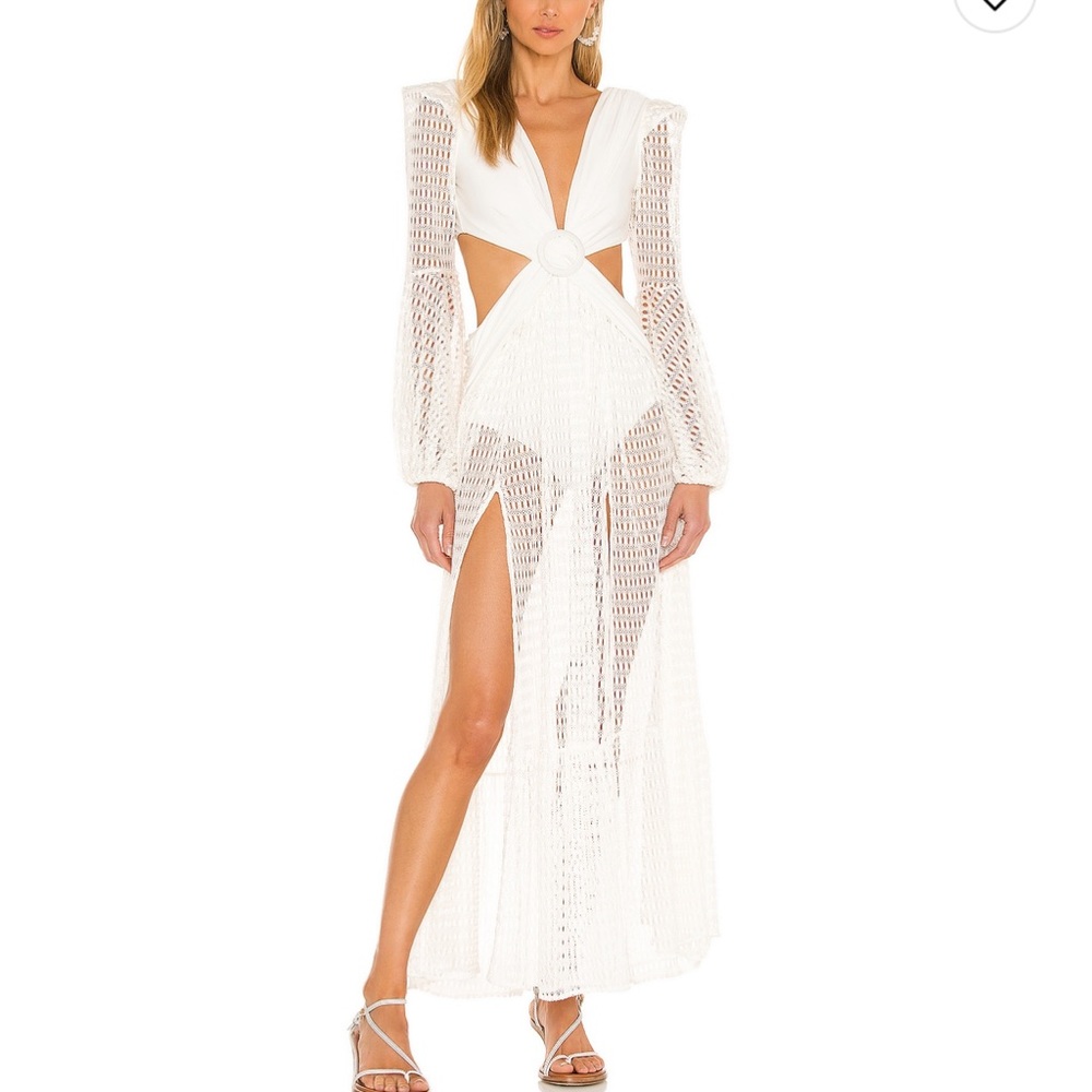 Patbo Cut Out Long Sleeve Beach Dress XS White